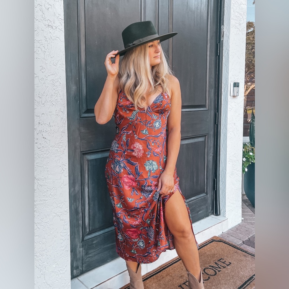 Floral satin midi dress